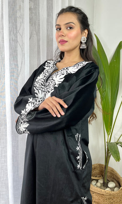 Black Aari Embroidered Kashmiri Velvet Suit