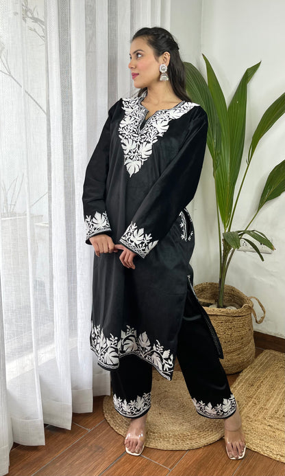 Black Aari Embroidered Kashmiri Velvet Suit