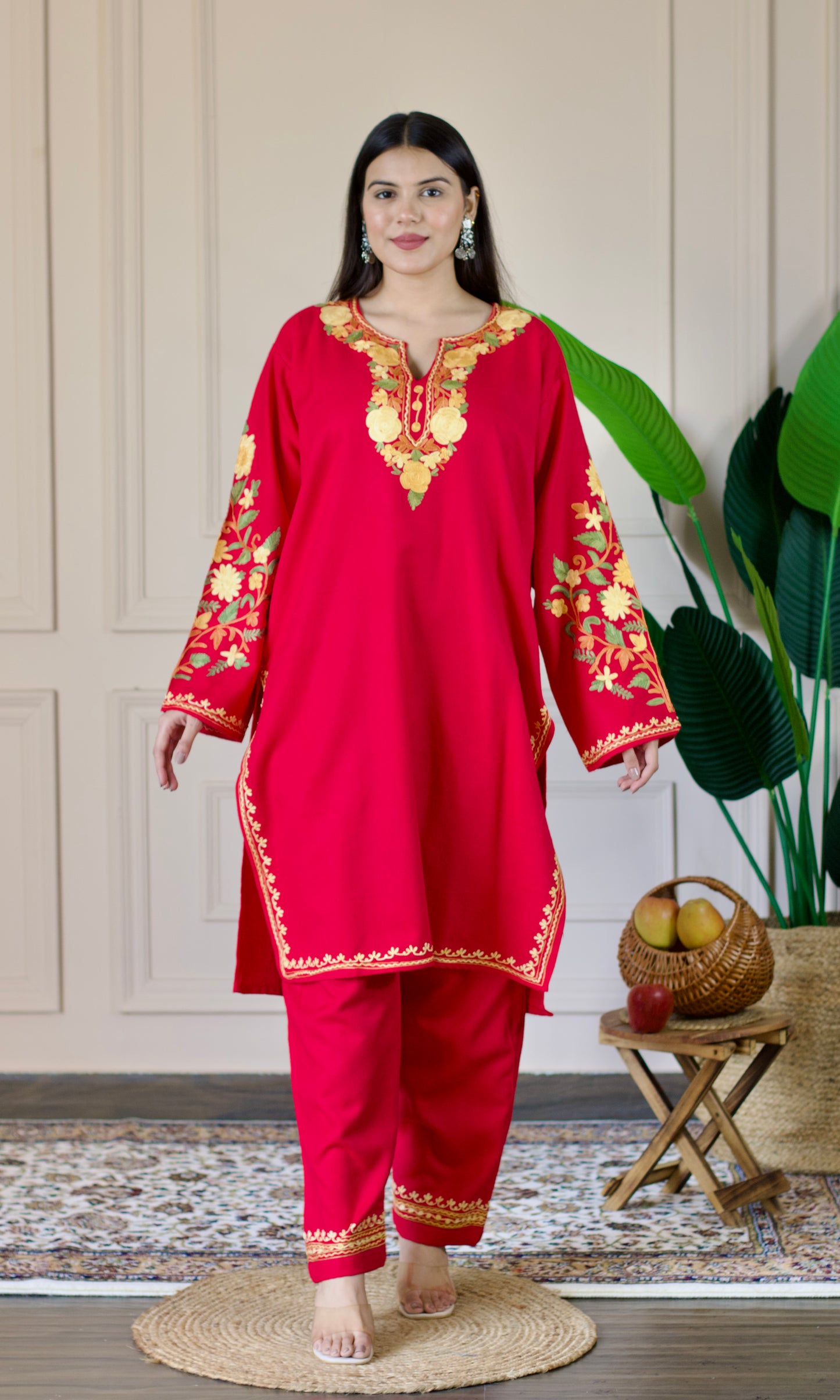 Pink Kashmiri Aari Woollen Co-ord Set