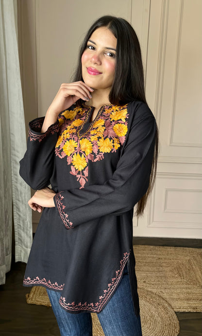 Black Aari Embroidered Short Kurti