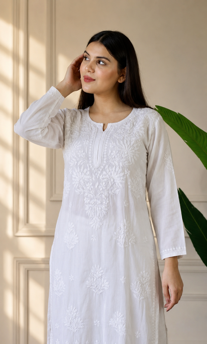White Handcrafted Chikankari Kurta Set