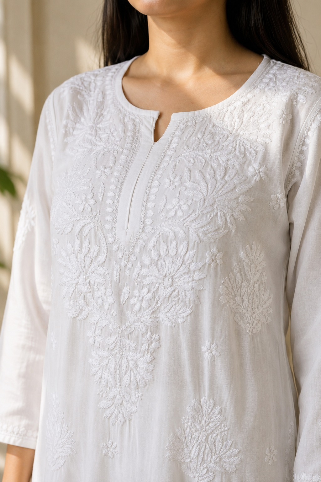 White Handcrafted Chikankari Kurta Set