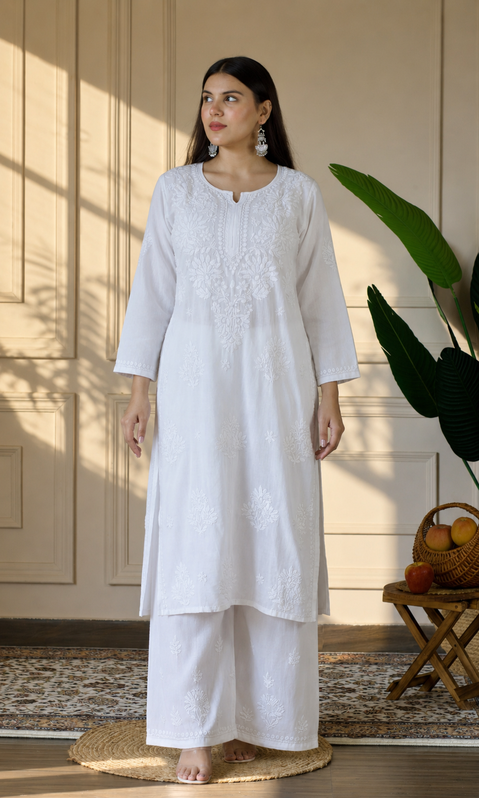 White Handcrafted Chikankari Kurta Set