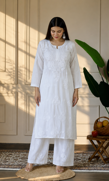 White Handcrafted Chikankari Kurta Set