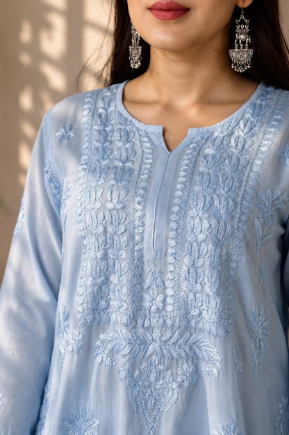 Blue Handcrafted Chikankari Kurta Set