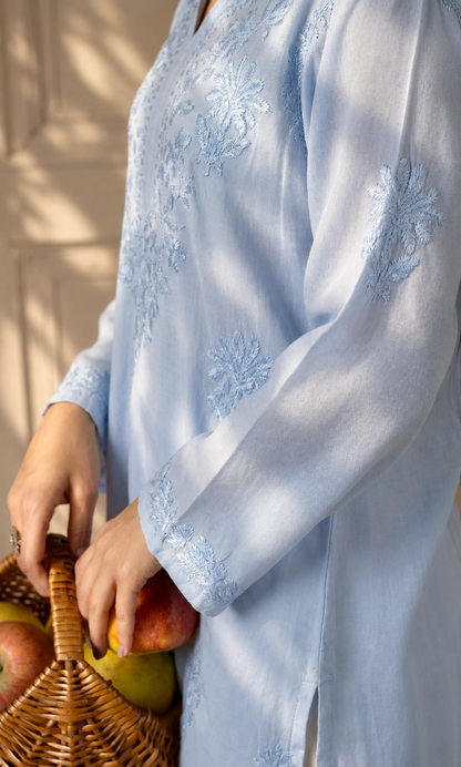 Blue Handcrafted Chikankari Kurta Set