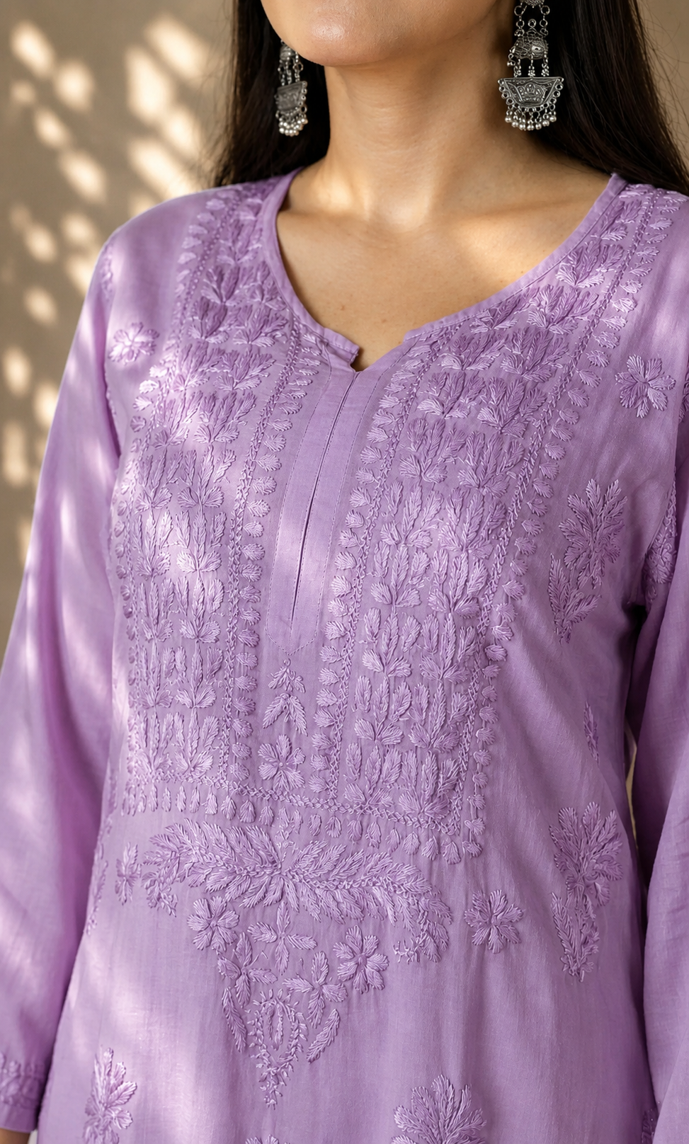 Lavender Handcrafted Chikankari Kurta Set