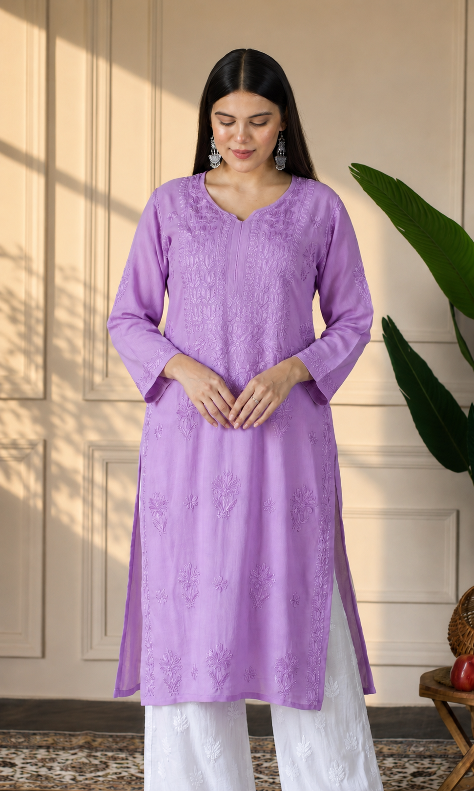 Lavender Handcrafted Chikankari Kurta Set