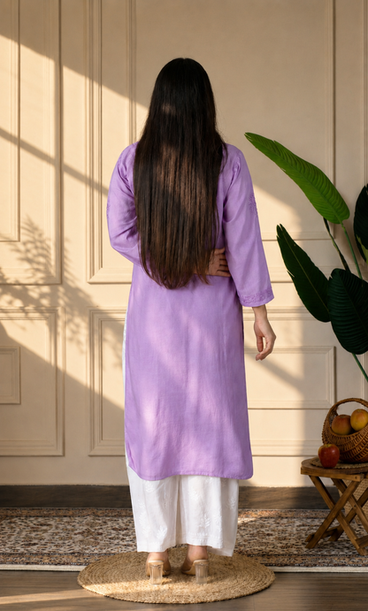 Lavender Handcrafted Chikankari Kurta Set