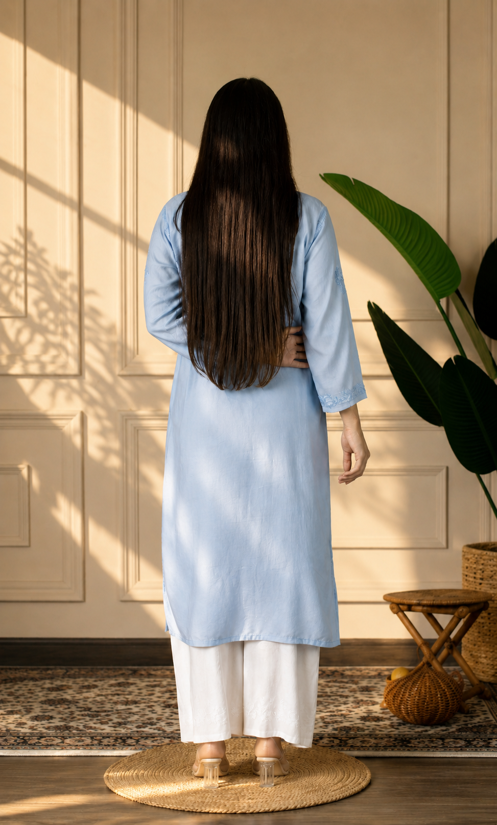Blue Handcrafted Chikankari Kurta Set