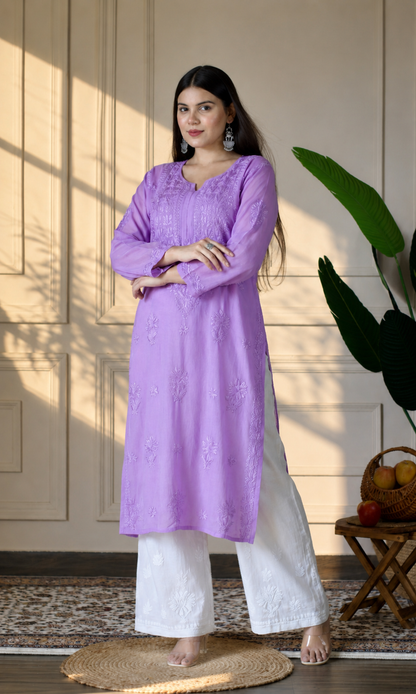 Lavender Handcrafted Chikankari Kurta Set