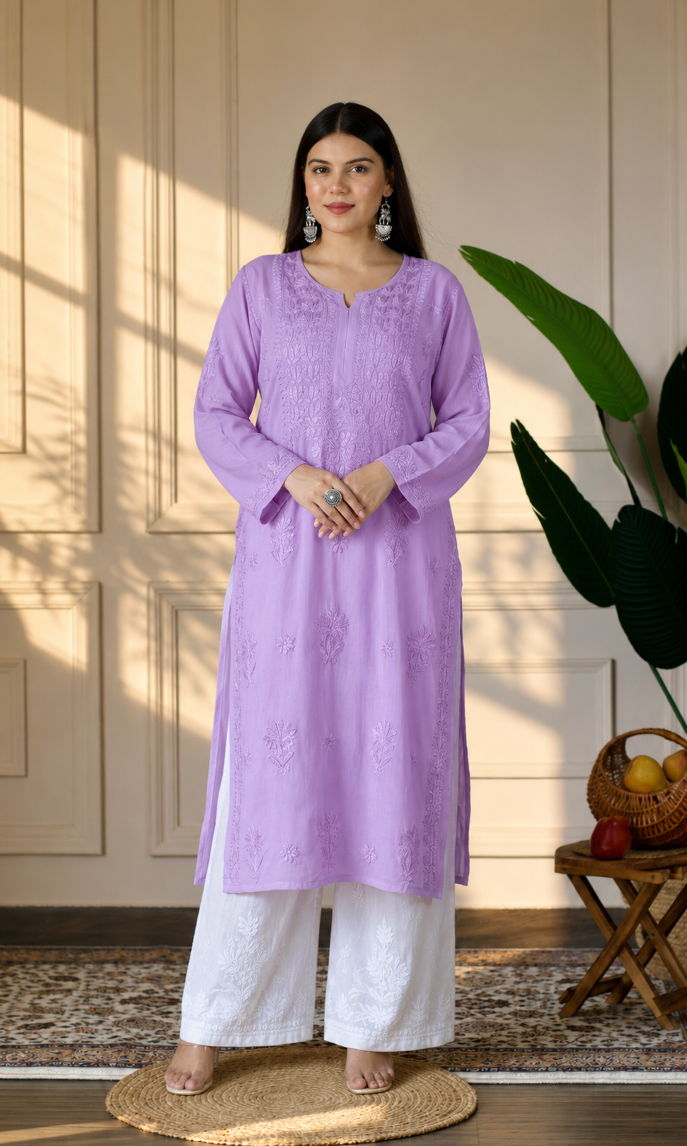 Lavender Handcrafted Chikankari Kurta Set