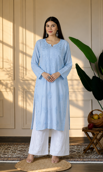 Blue Handcrafted Chikankari Kurta Set