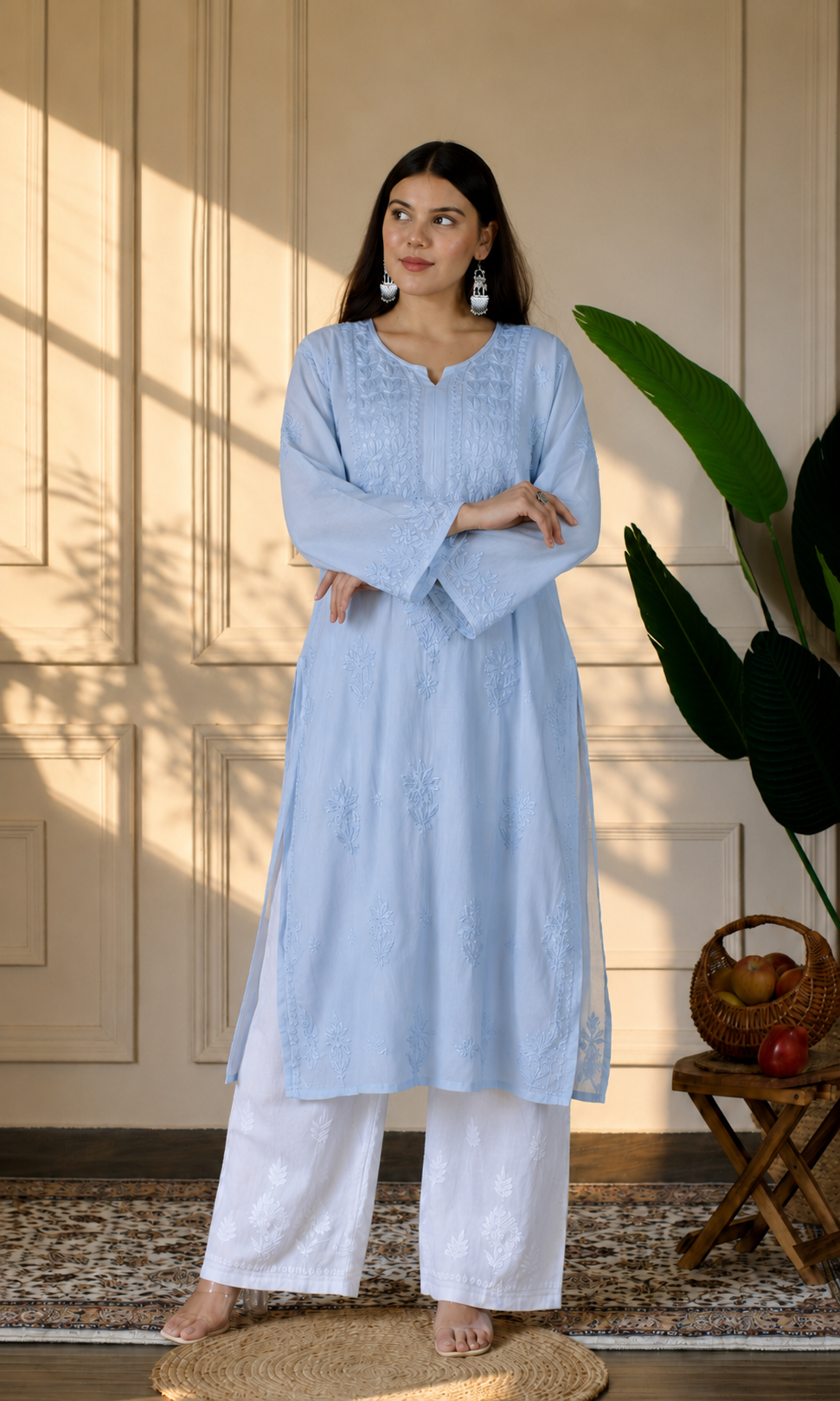 Blue Handcrafted Chikankari Kurta Set
