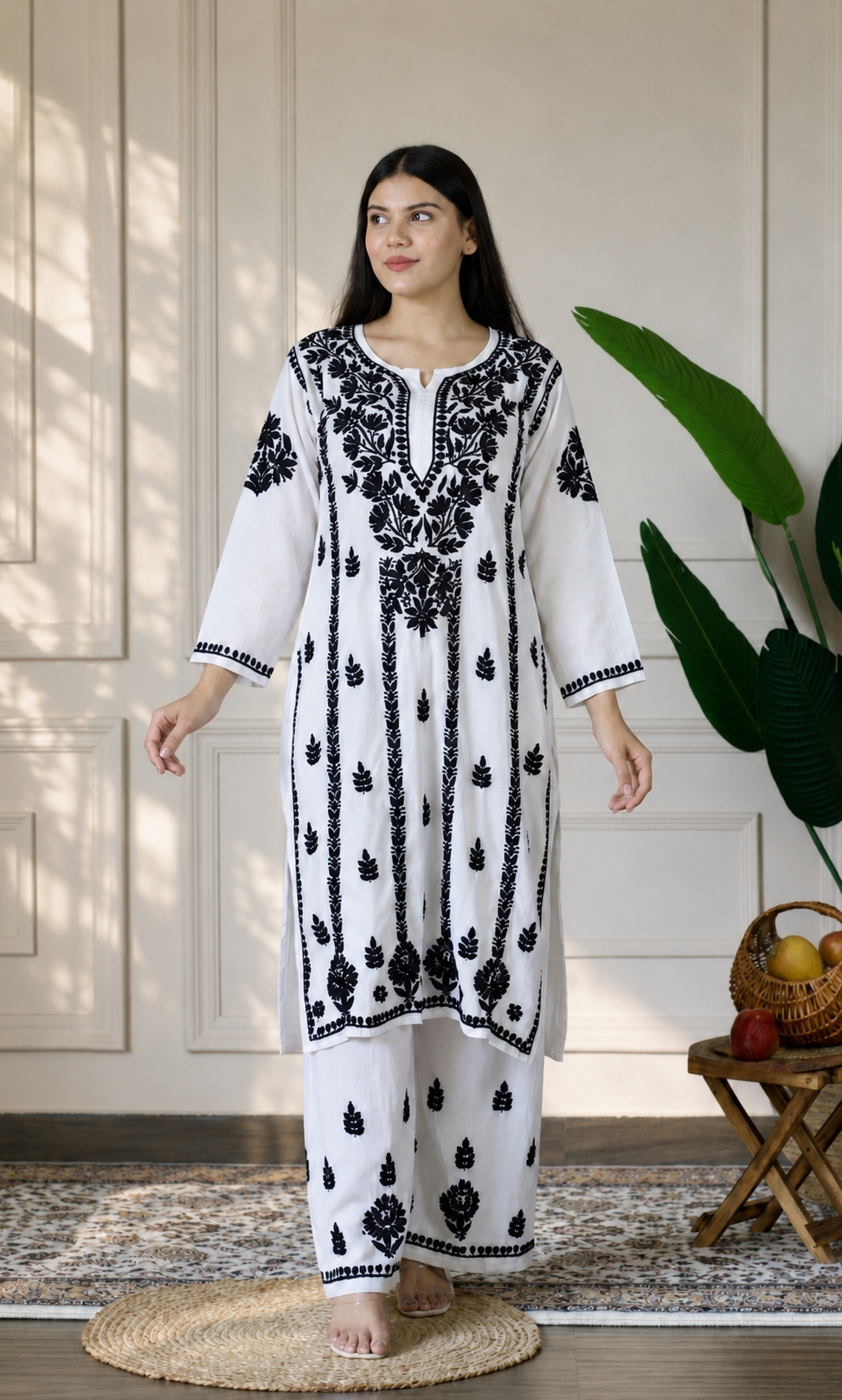 Black & White Handcrafted Chikankari Kurta Set