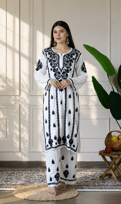 Black & White Handcrafted Chikankari Kurta Set