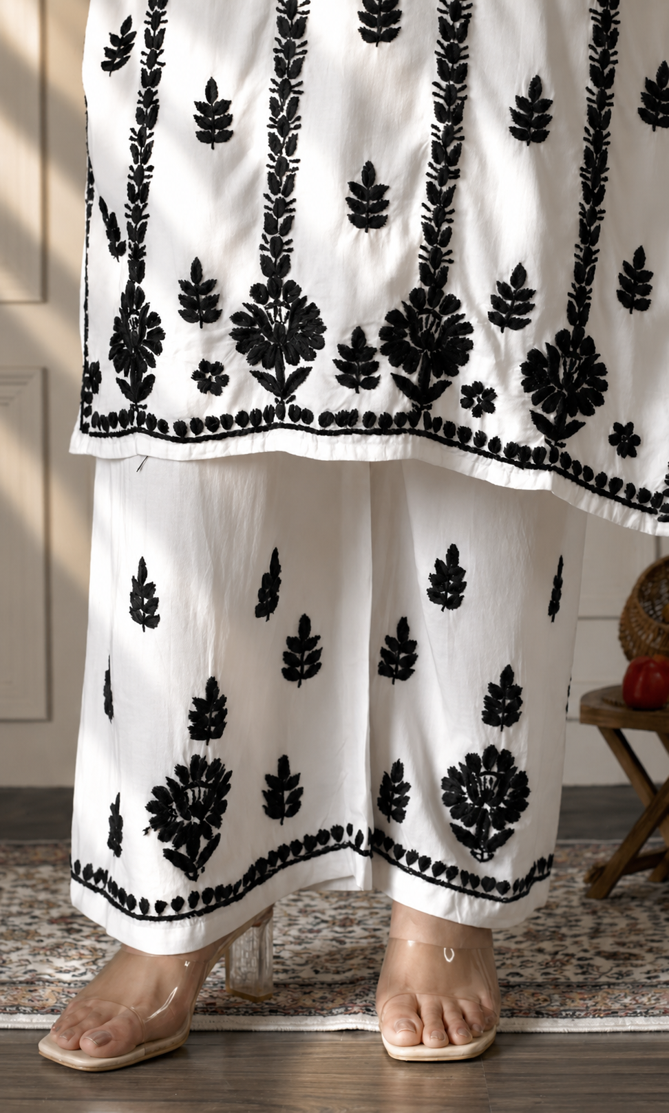 Black & White Handcrafted Chikankari Kurta Set