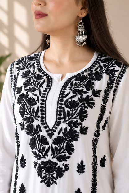 Black & White Handcrafted Chikankari Kurta Set