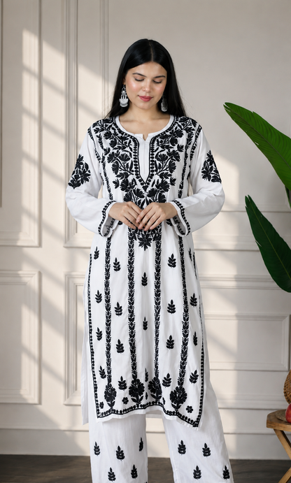 Black & White Handcrafted Chikankari Kurta Set