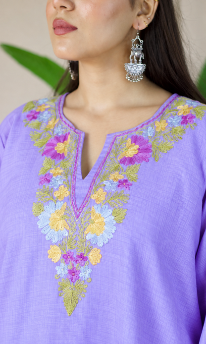 Lavender Kashmiri Aari Embroidered  Kurta Set