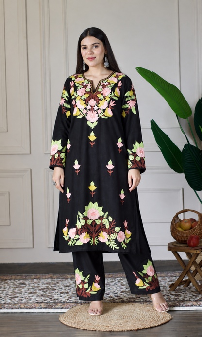 Black Kashmiri Aari Embroidered Kurta Set