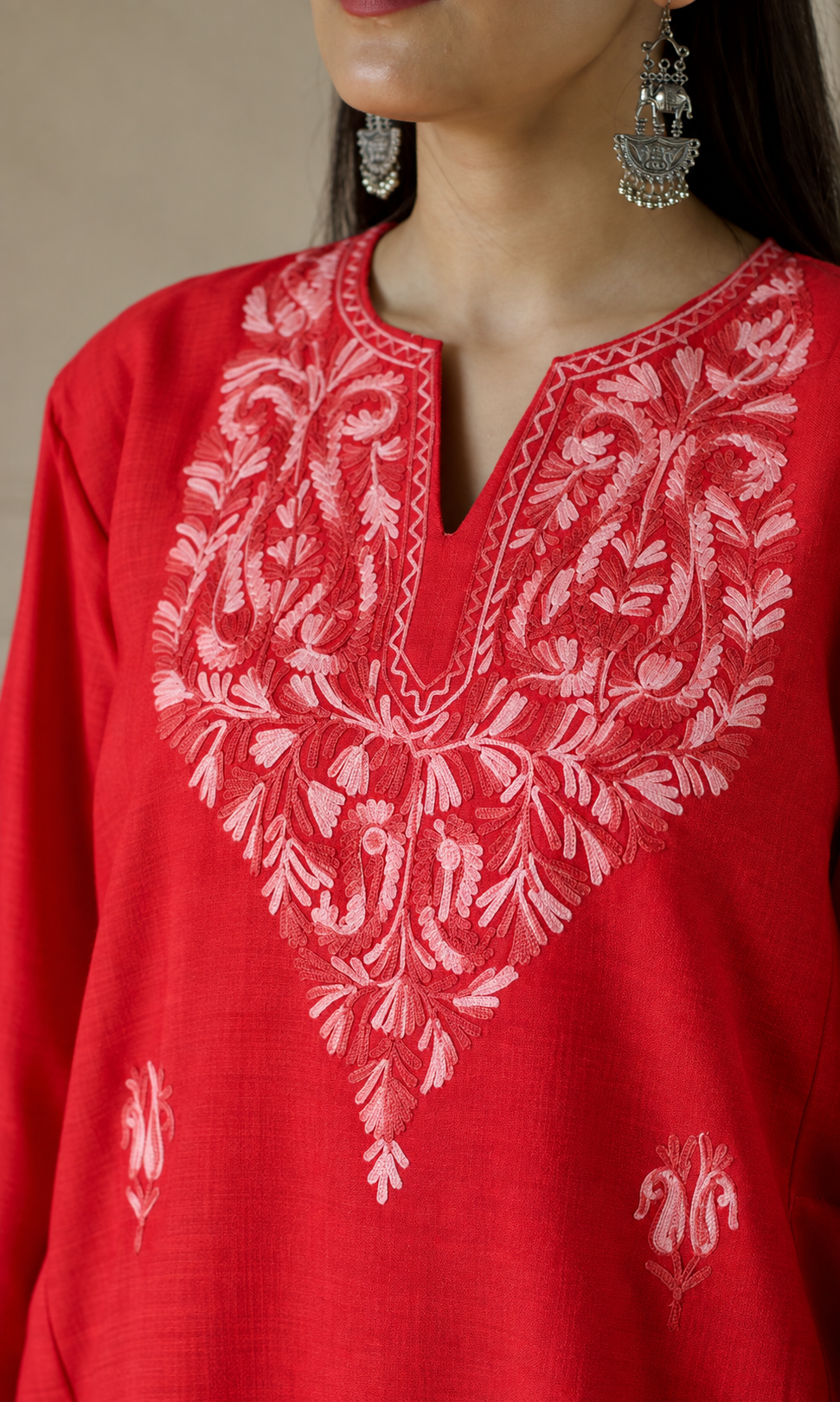 Red Kashmiri Aari Embroidered  Kurta Set