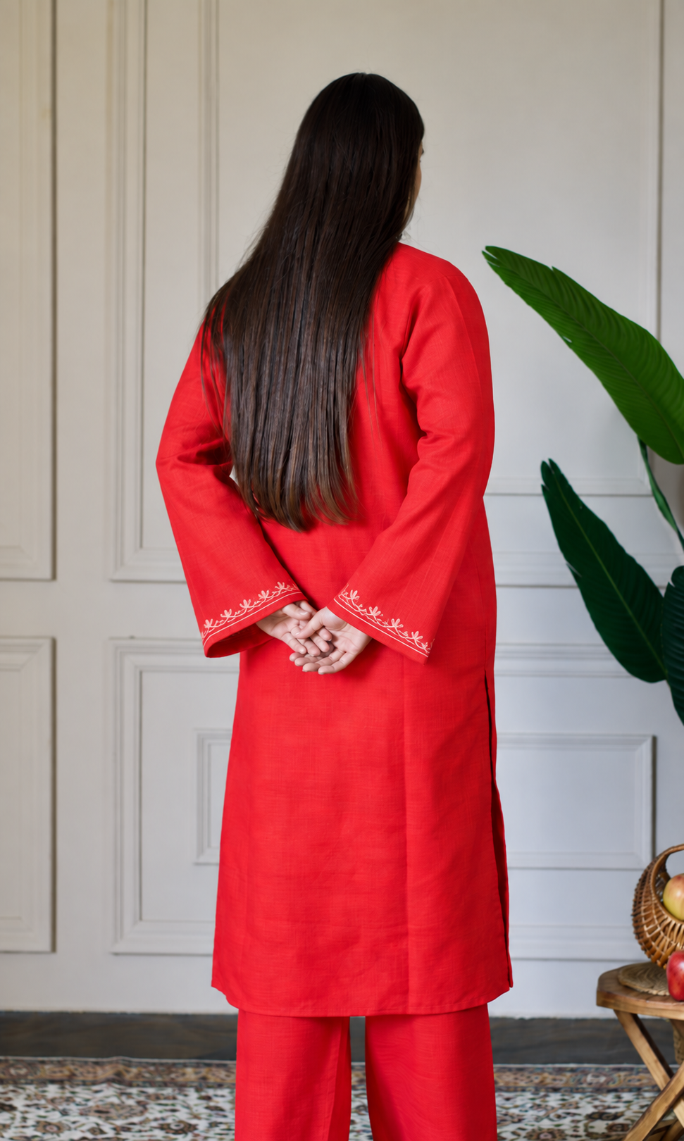 Red Kashmiri Aari Embroidered  Kurta Set