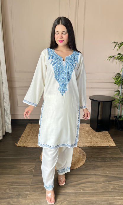 Summer Breeze Aari Embroidered Off White Cotton Co-ord Set