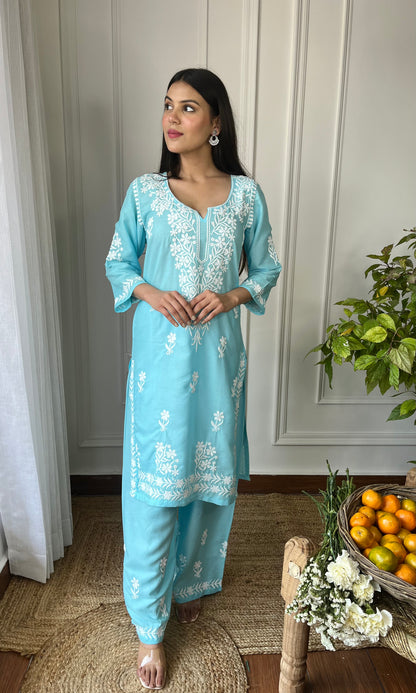 Light Blue Chikankari Long Kurta