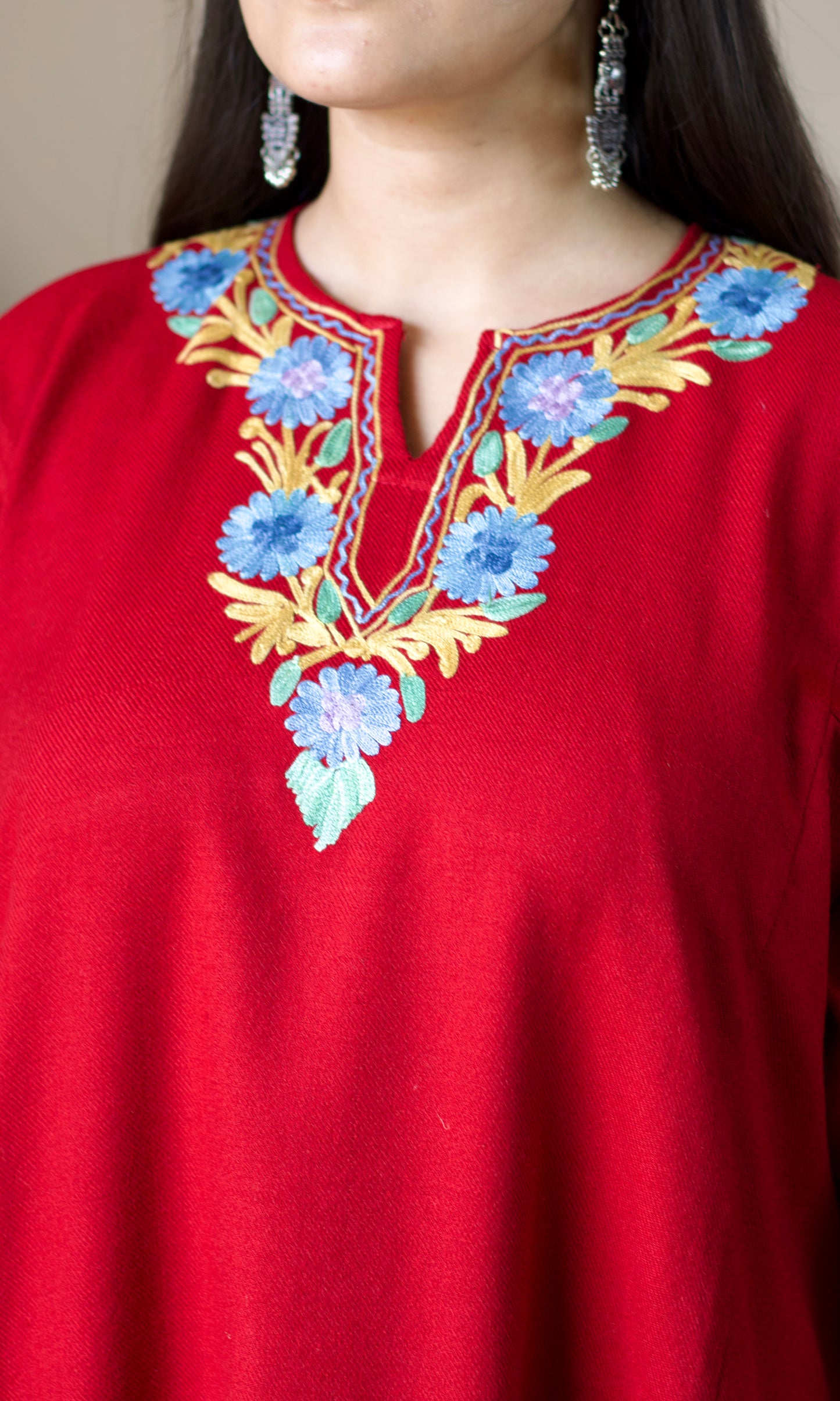 Ruby Bloom Aari Embroidered Fine Cashmilon Pheran