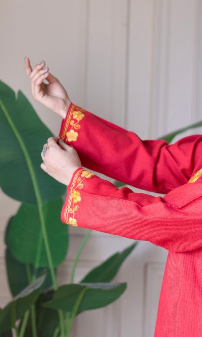 Pink Kashmiri Aari Woollen Co-ord Set - Golden Glow