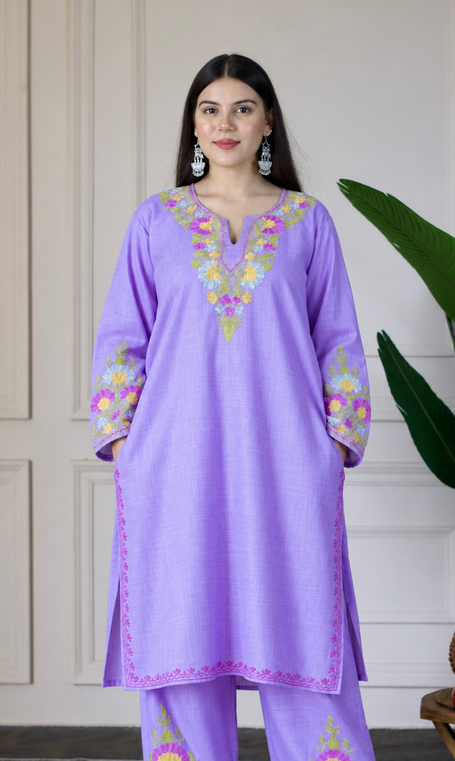 Lavender Kashmiri Aari Embroidered  Kurta Set