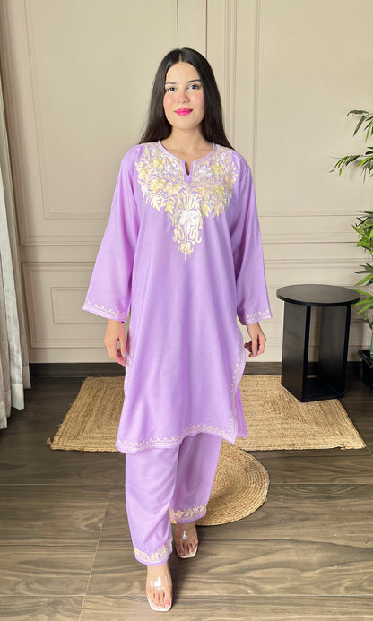 Lilac Aari Embroidered Cotton Co-ord Set