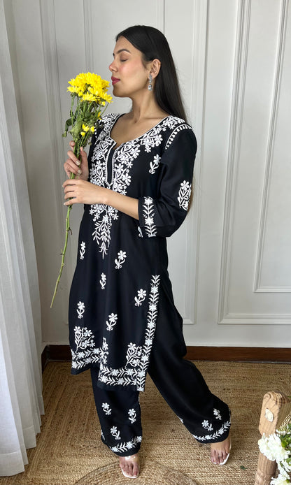 Black Chikankari Kurta Set