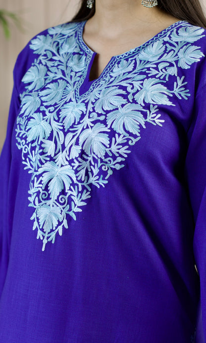 Blue Aari Embroidered Cotton Co-ord Set