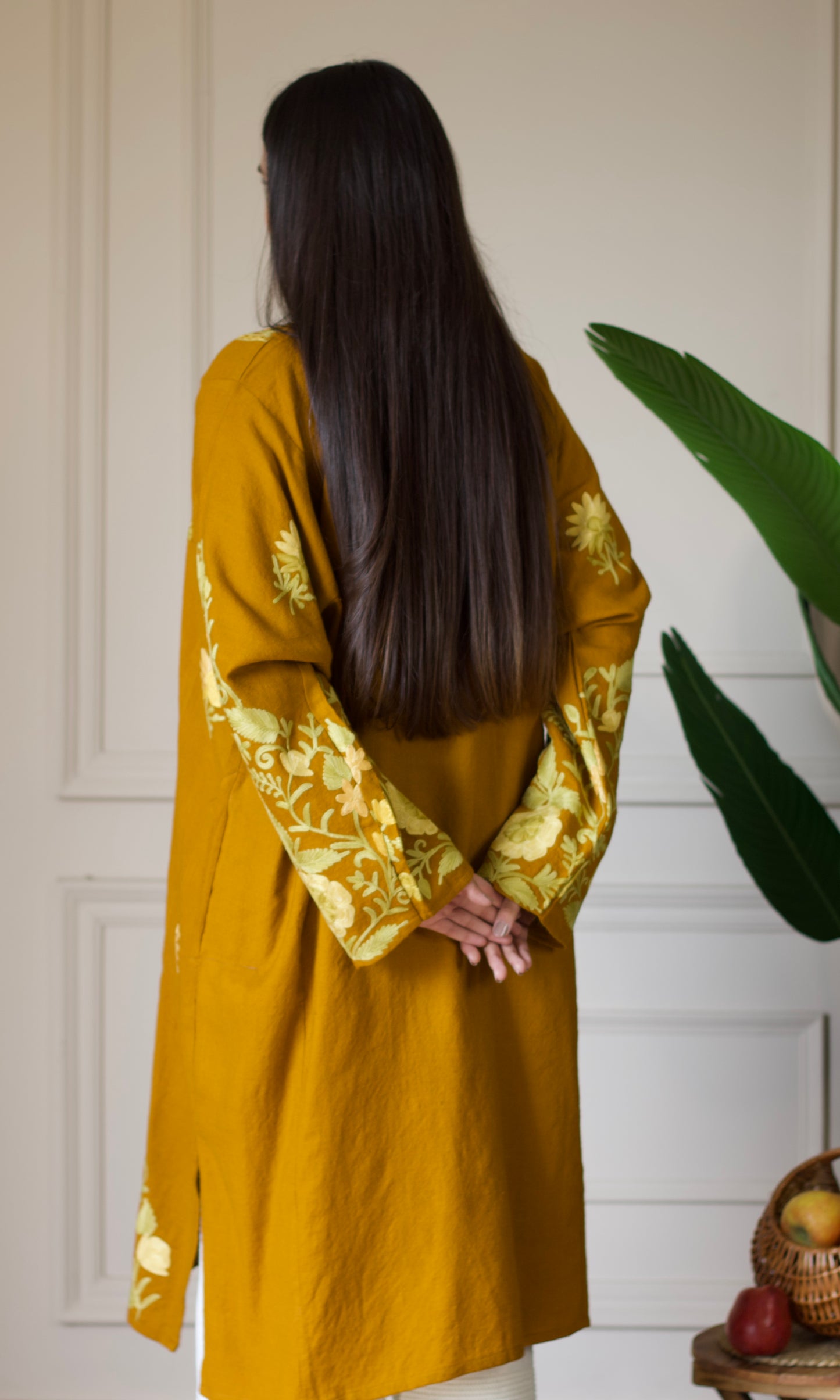 Mustard Aari Embroidered Wool Pheran