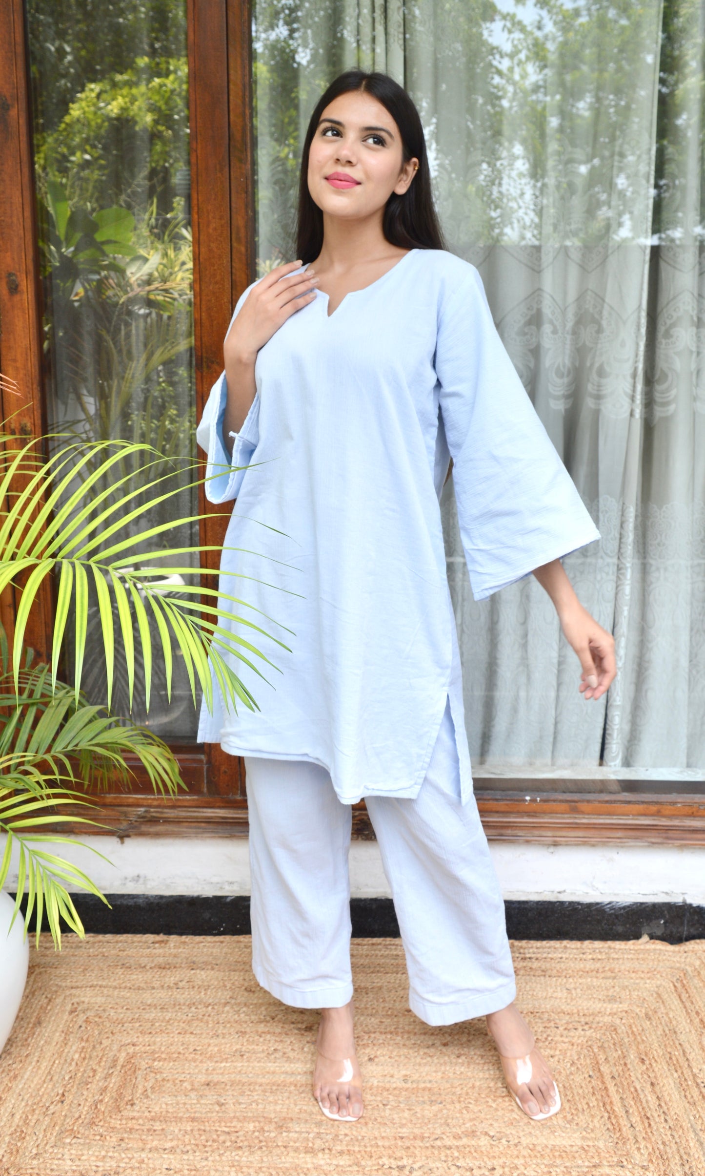 Light Blue Relaxed Fit Co-ord Set with Bell Sleeves