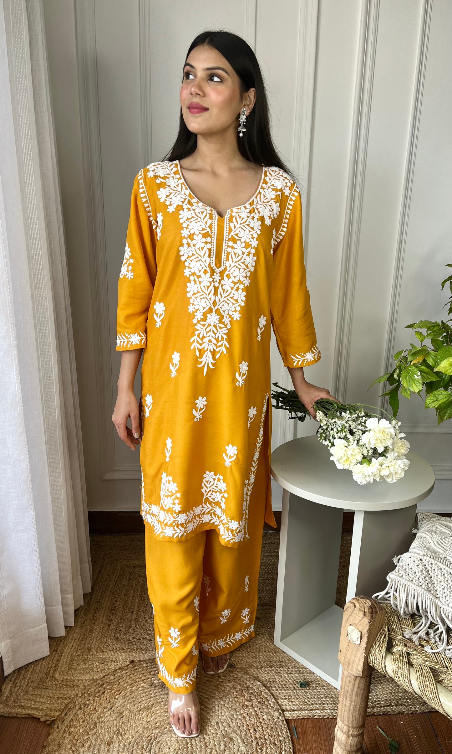 Mustard Yellow Chikankari Kurta Set