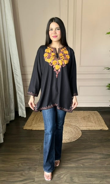 Black Aari Embroidered Short Kurti