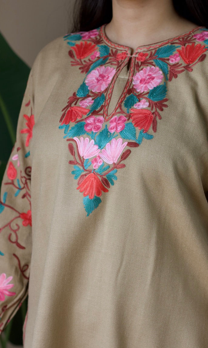 Beige Kashmiri Aari Woollen Co-ord Set – Blush Bloom