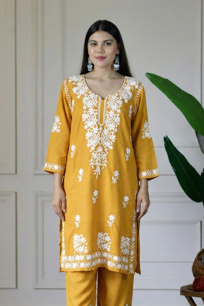 Mustard Chikankari Kurta Set