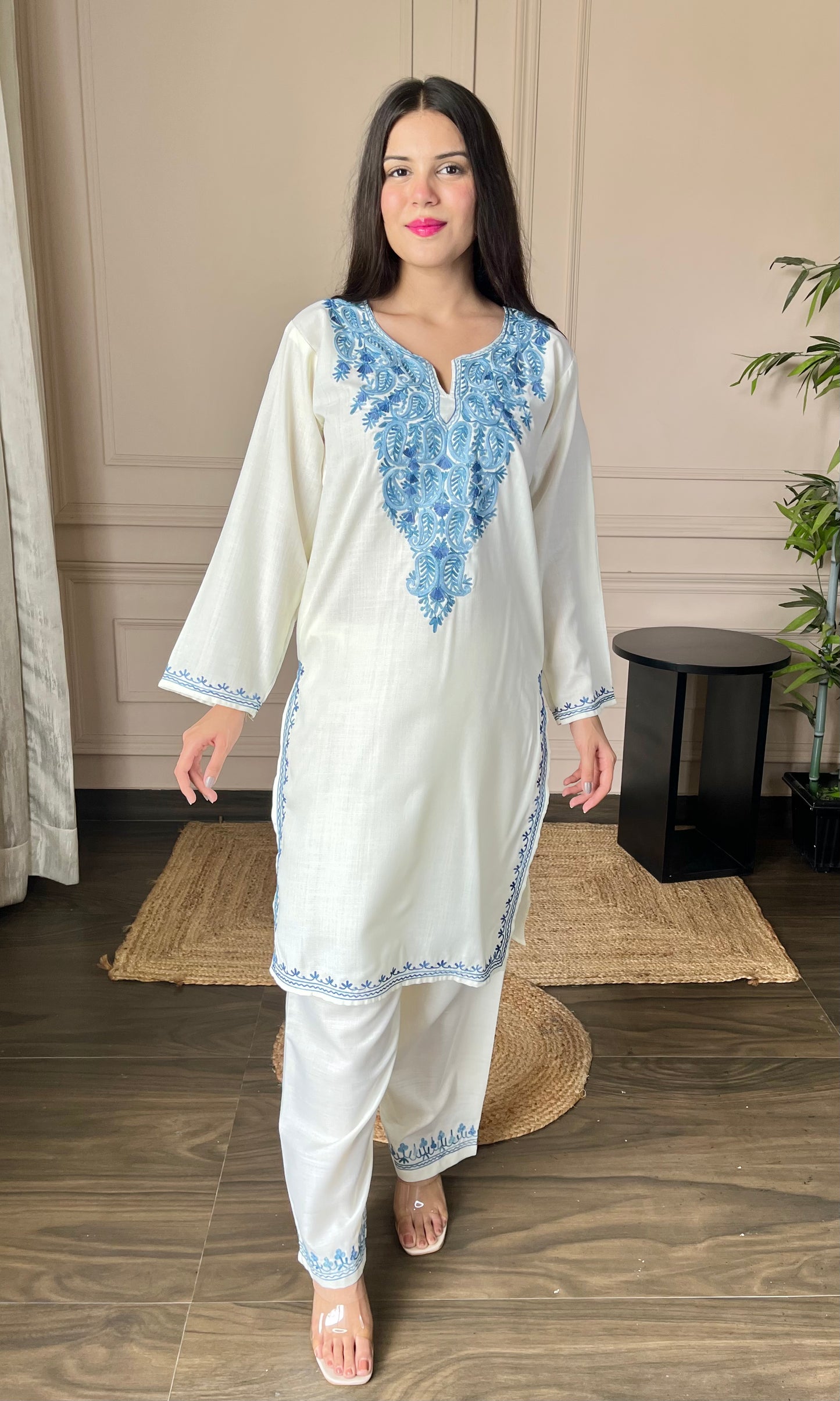 Summer Breeze Aari Embroidered Off White Cotton Co-ord Set