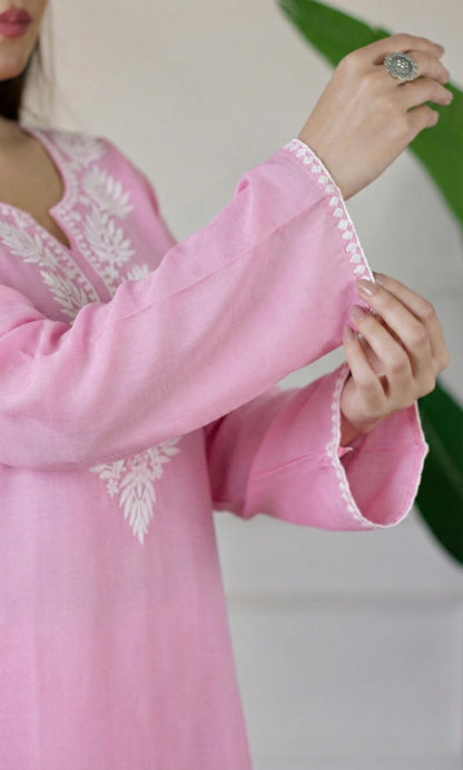 Light Pink Chikankari Short Kurti