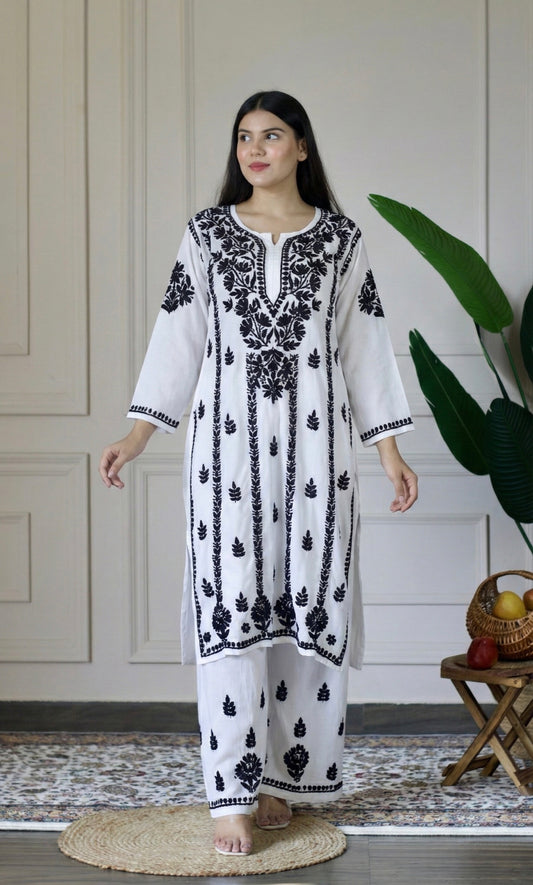 Black & White Handcrafted Chikankari Kurta Set