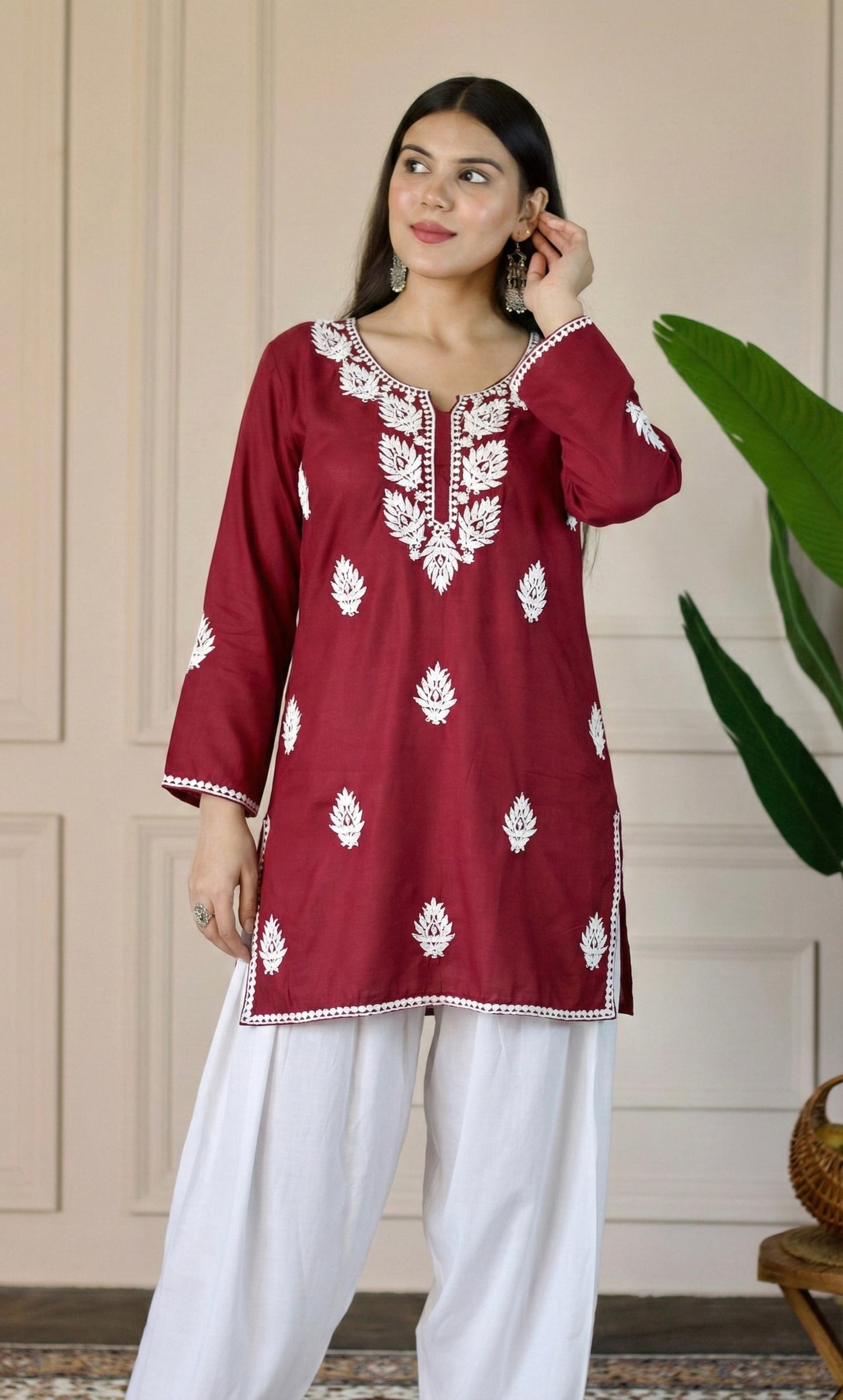 Maroon Chikankari Short Kurti