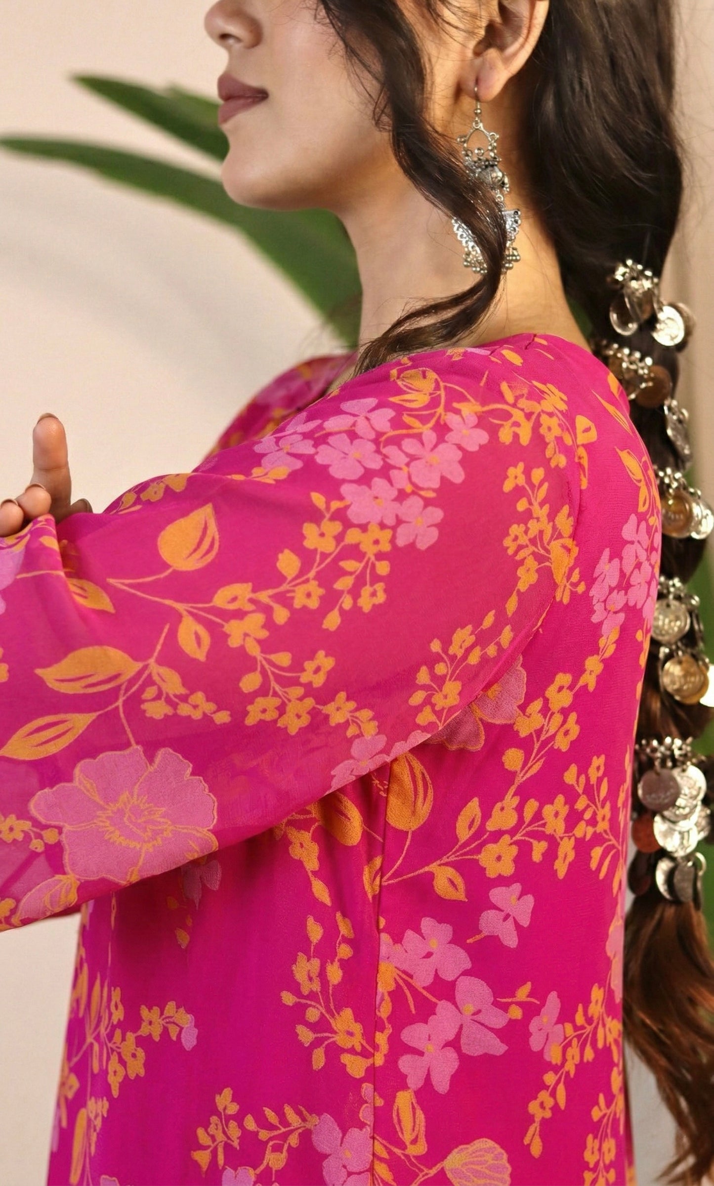 Pink Floral Print Relaxed Fit Co-ord Set with Bell Sleeves