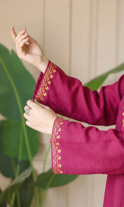 Saffron Glow Pink Kashmiri Aari Embroidered Fine Cashmilon Short Kurti