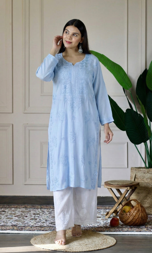 Blue Handcrafted Chikankari Kurta Set
