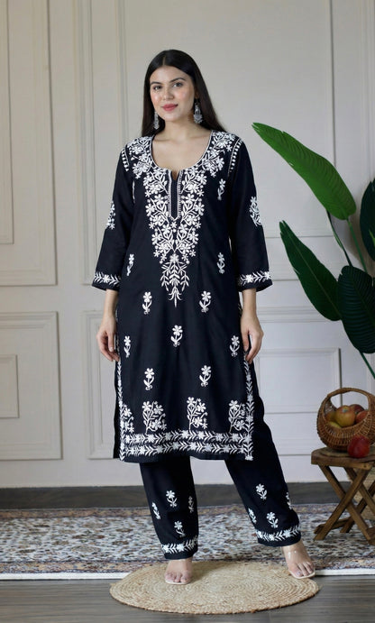 Black Chikankari Kurta Set