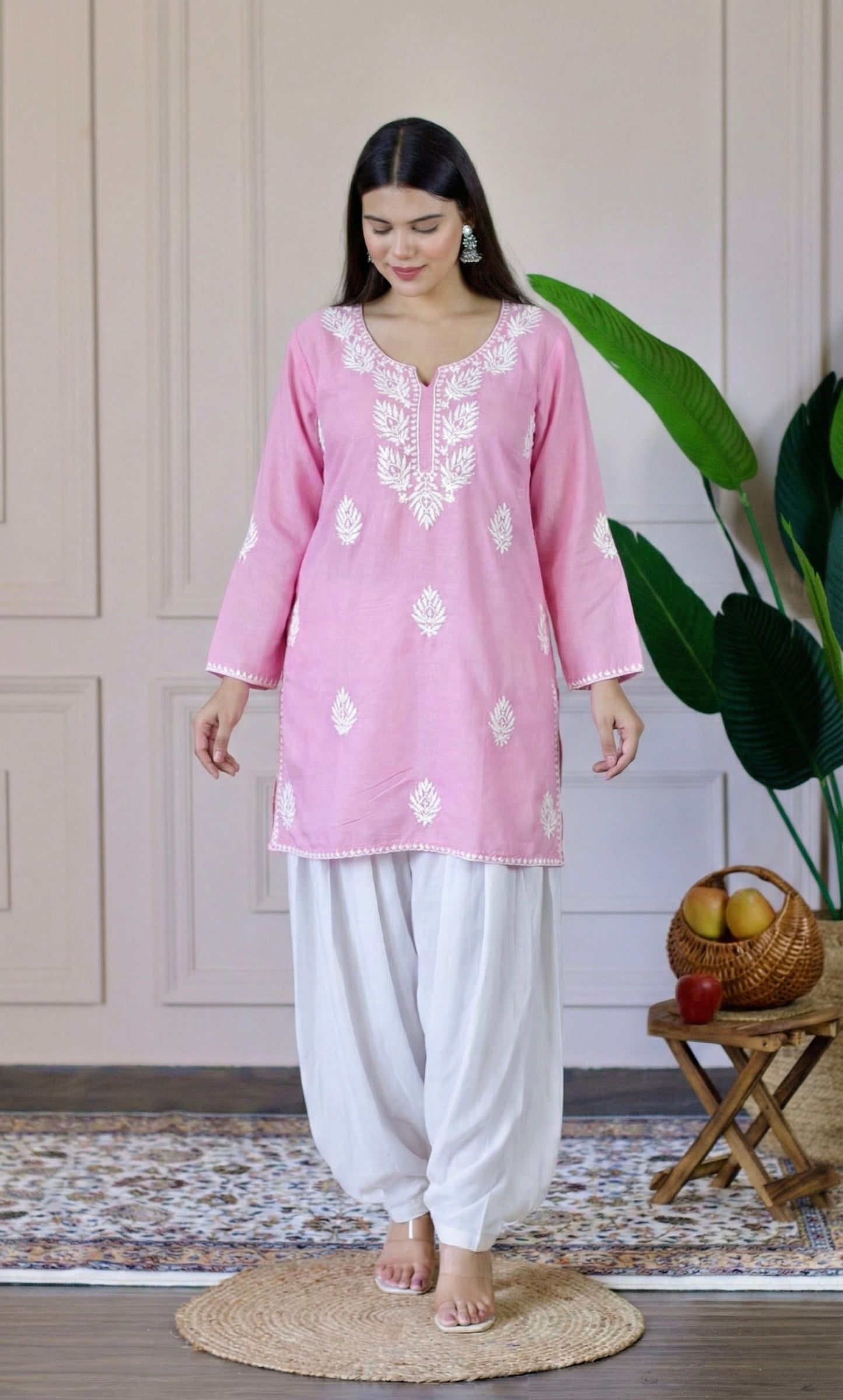 Light Pink Chikankari Short Kurti